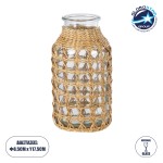GloboStar® MANDY 35625 Διακοσμητικό Βάζο Γυάλινο Διάφανο με Μπαμπού Φ8.5 x Υ17.5cm