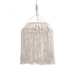 GloboStar® ALGERIA 36202 Boho - Μακραμέ - Macrame Κρεμαστό Φωτιστικό Οροφής Μονόφωτο 1 x E27 Πλεκτό Χειροποίητο Μπεζ Υφασμάτινο με Σχοινί Φ40 x Υ50cm