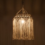GloboStar® ALGERIA 36202 Boho - Μακραμέ - Macrame Κρεμαστό Φωτιστικό Οροφής Μονόφωτο 1 x E27 Πλεκτό Χειροποίητο Μπεζ Υφασμάτινο με Σχοινί Φ40 x Υ50cm