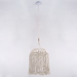 GloboStar® ALGERIA 36202 Boho - Μακραμέ - Macrame Κρεμαστό Φωτιστικό Οροφής Μονόφωτο 1 x E27 Πλεκτό Χειροποίητο Μπεζ Υφασμάτινο με Σχοινί Φ40 x Υ50cm