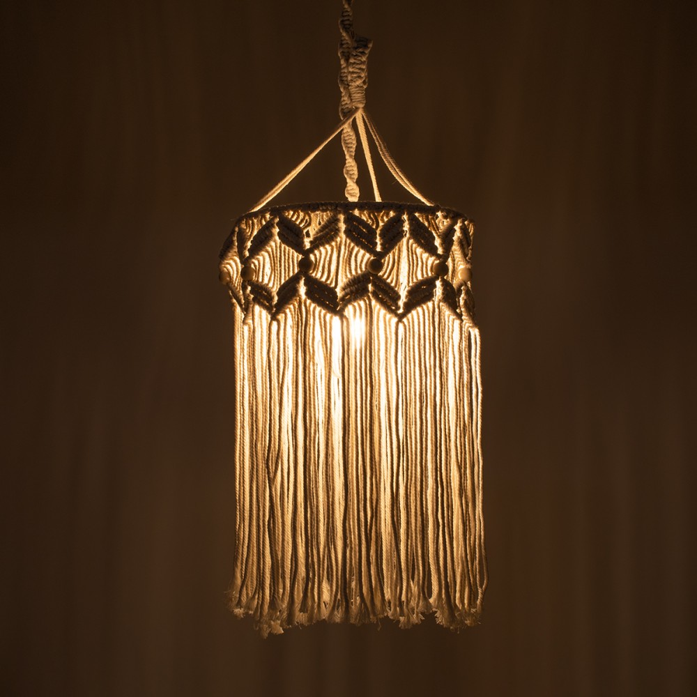 GloboStar® CONGO 36206 Boho - Μακραμέ - Macrame Κρεμαστό Φωτιστικό Οροφής Μονόφωτο 1 x E27 Πλεκτό Χειροποίητο Μπεζ Υφασμάτινο με Σχοινί Φ30 x Υ50cm