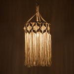 GloboStar® CONGO 36206 Boho - Μακραμέ - Macrame Κρεμαστό Φωτιστικό Οροφής Μονόφωτο 1 x E27 Πλεκτό Χειροποίητο Μπεζ Υφασμάτινο με Σχοινί Φ30 x Υ50cm