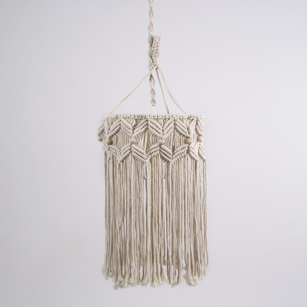 GloboStar® CONGO 36206 Boho - Μακραμέ - Macrame Κρεμαστό Φωτιστικό Οροφής Μονόφωτο 1 x E27 Πλεκτό Χειροποίητο Μπεζ Υφασμάτινο με Σχοινί Φ30 x Υ50cm