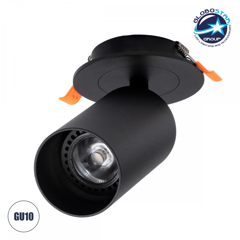 GLOBOSTAR® LEO 60350 Χωνευτό Κινούμενο Φωτιστικό Downlight Σποτ με Ντουί 1 x GU10 AC 220-240V IP20 - Μαύρο Ματ - Μ9 x Π9 x Υ17cm / Q7cm