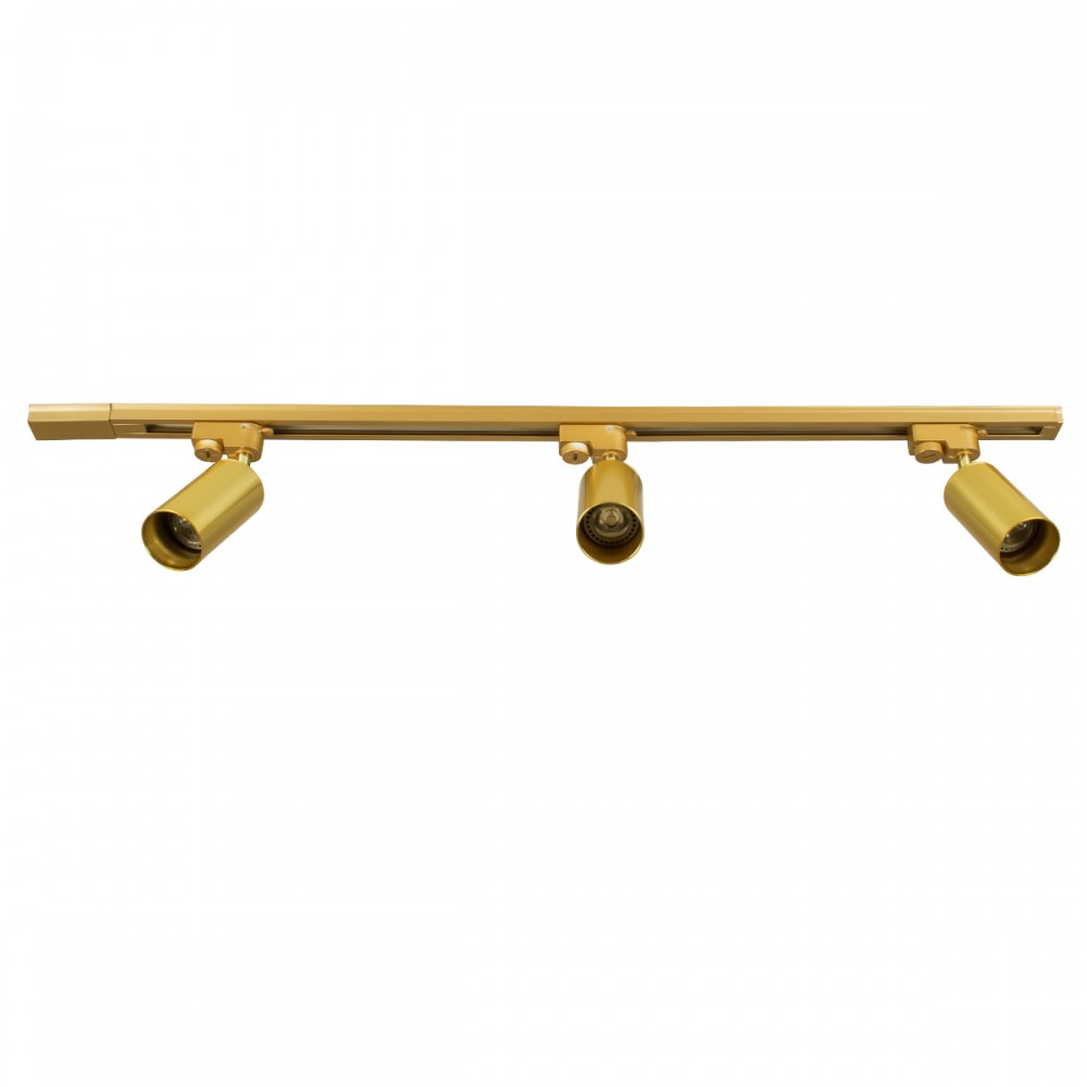 GloboStar® LEO 60359 Μοντέρνο Φωτιστικό Οροφής Ράγα με Κινούμενα Σποτ Αλουμινίου Τρίφωτο 3 x GU10 AC 220-240V IP20 Μ100 x Π6 x Υ20cm - 2 Γραμμών - Χρυσό Πλατίνα - 5 Years Warranty