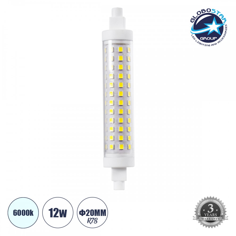 GloboStar® 60396 Λάμπα LED R7S 118mm 12W 1452lm 360° AC 220-240V IP20 Φ2 x Υ11.8cm Ψυχρό Λευκό 6000K - 3 Years Warranty