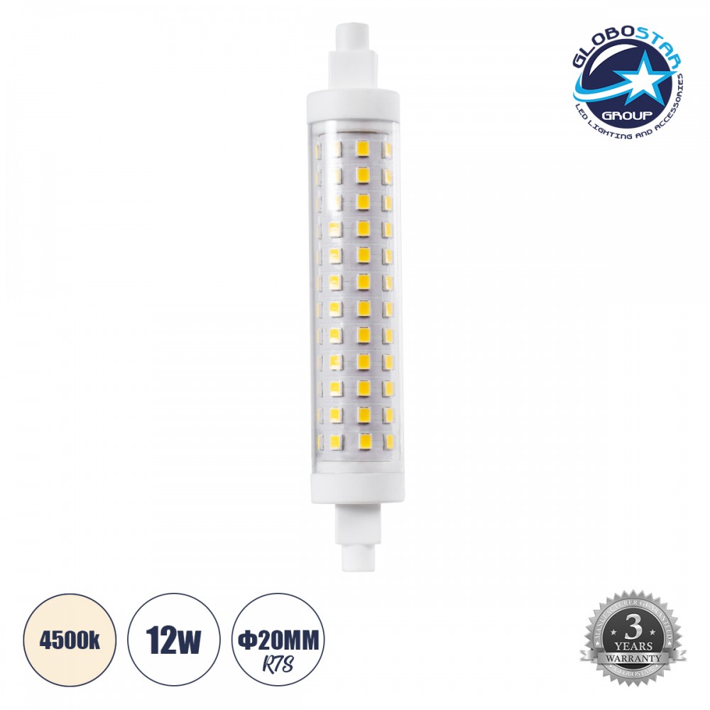 GloboStar® 60397 Λάμπα LED R7S 118mm 12W 1404lm 360° AC 220-240V IP20 Φ2 x Υ11.8cm Φυσικό Λευκό 4500K - 3 Years Warranty