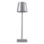 GloboStar® NEGA 60476 Μοντέρνο Επιτραπέζιο Φωτιστικό Πορτατίφ LED 2.2W 154lm 360° DC 5V Επαναφορτιζόμενο με Μπαταρία Li-ion 4000mAh - Διακόπτη Αφής - Θερμό Λευκό 2700K - Dimmable - D10 x H39cm - Ασημί - 2 Years Warranty