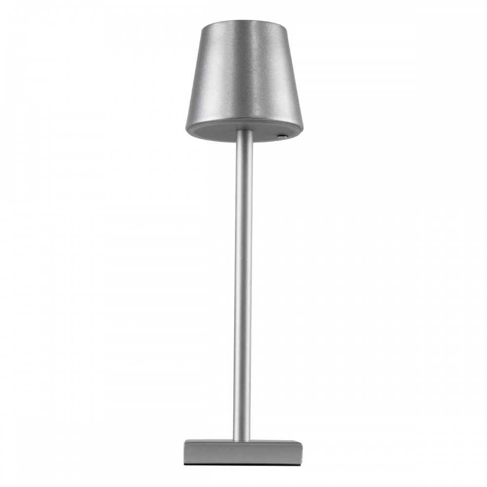 GloboStar® NEGA 60476 Μοντέρνο Επιτραπέζιο Φωτιστικό Πορτατίφ LED 2.2W 154lm 360° DC 5V Επαναφορτιζόμενο με Μπαταρία Li-ion 4000mAh - Διακόπτη Αφής - Θερμό Λευκό 2700K - Dimmable - D10 x H39cm - Ασημί - 2 Years Warranty