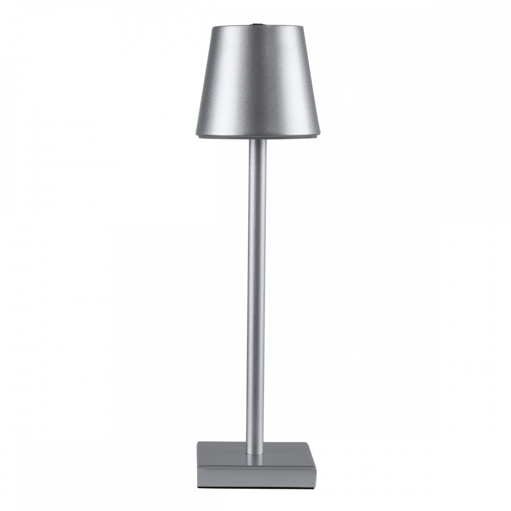 GloboStar® NEGA 60476 Μοντέρνο Επιτραπέζιο Φωτιστικό Πορτατίφ LED 2.2W 154lm 360° DC 5V Επαναφορτιζόμενο με Μπαταρία Li-ion 4000mAh - Διακόπτη Αφής - Θερμό Λευκό 2700K - Dimmable - D10 x H39cm - Ασημί - 2 Years Warranty