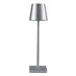 GloboStar® NEGA 60476 Μοντέρνο Επιτραπέζιο Φωτιστικό Πορτατίφ LED 2.2W 154lm 360° DC 5V Επαναφορτιζόμενο με Μπαταρία Li-ion 4000mAh - Διακόπτη Αφής - Θερμό Λευκό 2700K - Dimmable - D10 x H39cm - Ασημί - 2 Years Warranty