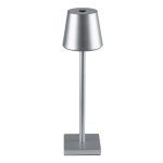 GloboStar® NEGA 60476 Μοντέρνο Επιτραπέζιο Φωτιστικό Πορτατίφ LED 2.2W 154lm 360° DC 5V Επαναφορτιζόμενο με Μπαταρία Li-ion 4000mAh - Διακόπτη Αφής - Θερμό Λευκό 2700K - Dimmable - D10 x H39cm - Ασημί - 2 Years Warranty