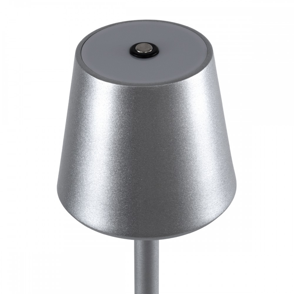 GloboStar® NEGA 60476 Μοντέρνο Επιτραπέζιο Φωτιστικό Πορτατίφ LED 2.2W 154lm 360° DC 5V Επαναφορτιζόμενο με Μπαταρία Li-ion 4000mAh - Διακόπτη Αφής - Θερμό Λευκό 2700K - Dimmable - D10 x H39cm - Ασημί - 2 Years Warranty