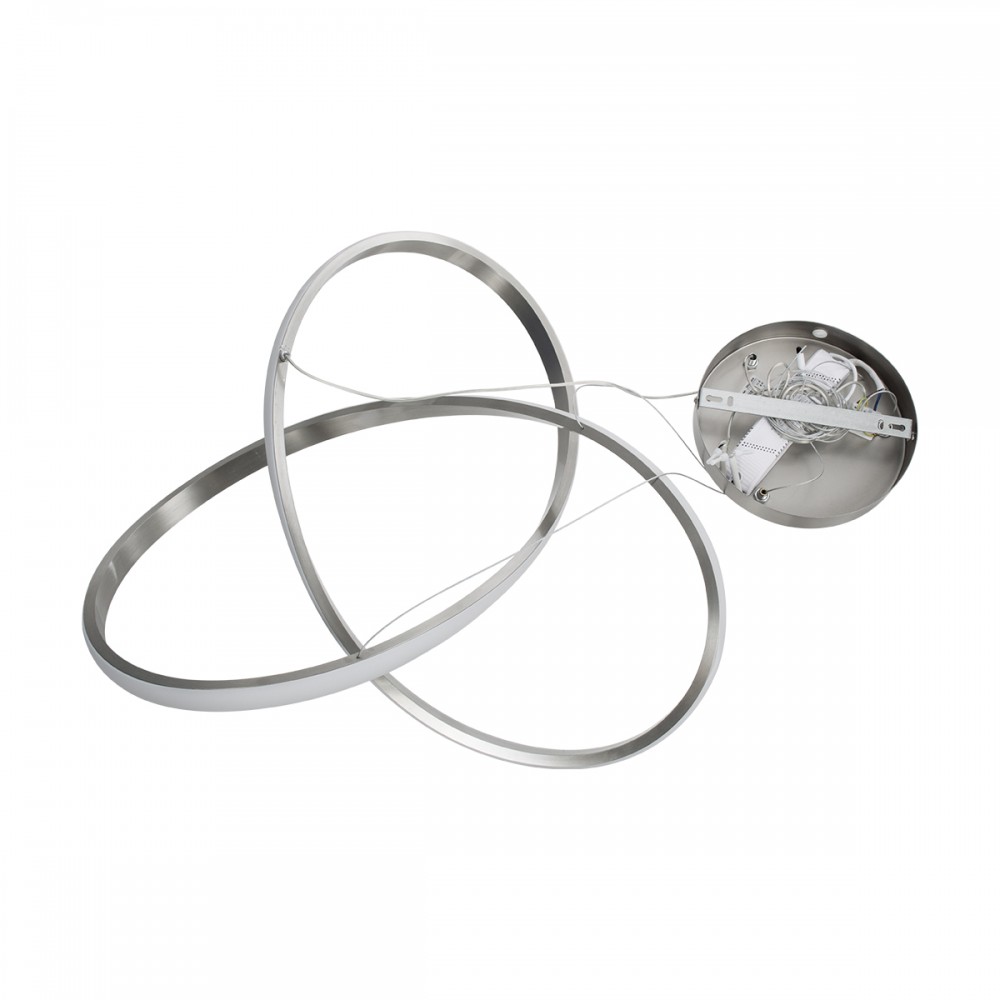 GloboStar® DEXTER 60498 Κρεμαστό Φωτιστικό Οροφής Design LED CCT 72W 8064lm 300° AC 220-240V - Εναλλαγή Φωτισμού μέσω Τηλεχειριστηρίου All In One Ψυχρό 6000k+Φυσικό 4500k+Θερμό 2700k Dimmable Φ56cm - Νίκελ Ασημί Βούρτσας - 3 Years Warranty