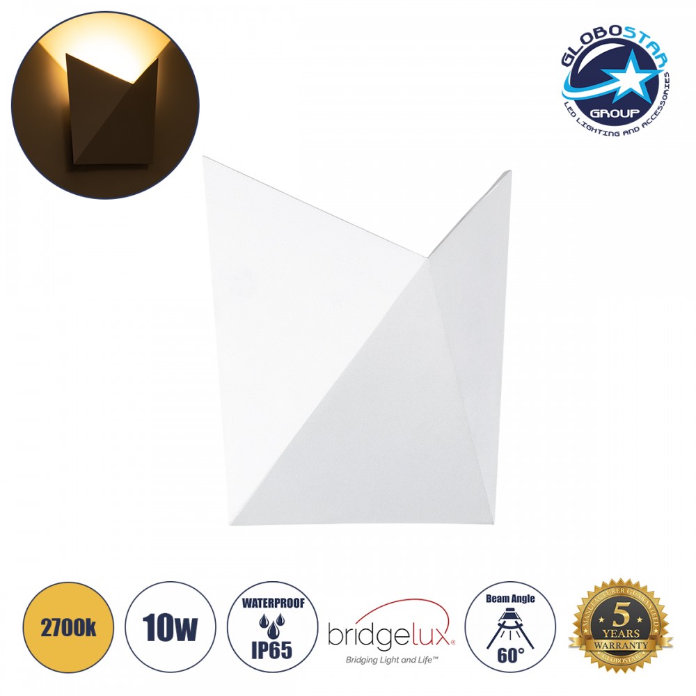 GloboStar® STEALTH 60518 Φωτιστικό Τοίχου - Απλίκα Αρχιτεκτονικού Φωτισμού Εσωτερικού/Εξωτερικού Χώρου Up or Down LED 10W 1000lm 60° AC220-240V Αδιάβροχο IP65 - Σώμα Αλουμινίου & Tempered Glass - Μ17 x Π17 x Υ7.5cm - Θερμό Λευκό 2700K - Λευκό - Bridge