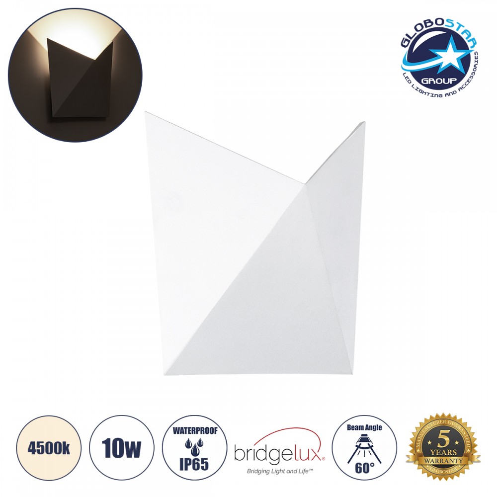 GloboStar® STEALTH 60521 Φωτιστικό Τοίχου - Απλίκα Αρχιτεκτονικού Φωτισμού Εσωτερικού/Εξωτερικού Χώρου Up or Down LED 10W 1100lm 60° AC220-240V Αδιάβροχο IP65 - Σώμα Αλουμινίου & Tempered Glass - Μ17 x Π17 x Υ7.5cm - Φυσικό Λευκό 4500K - Λευκό - Bridg
