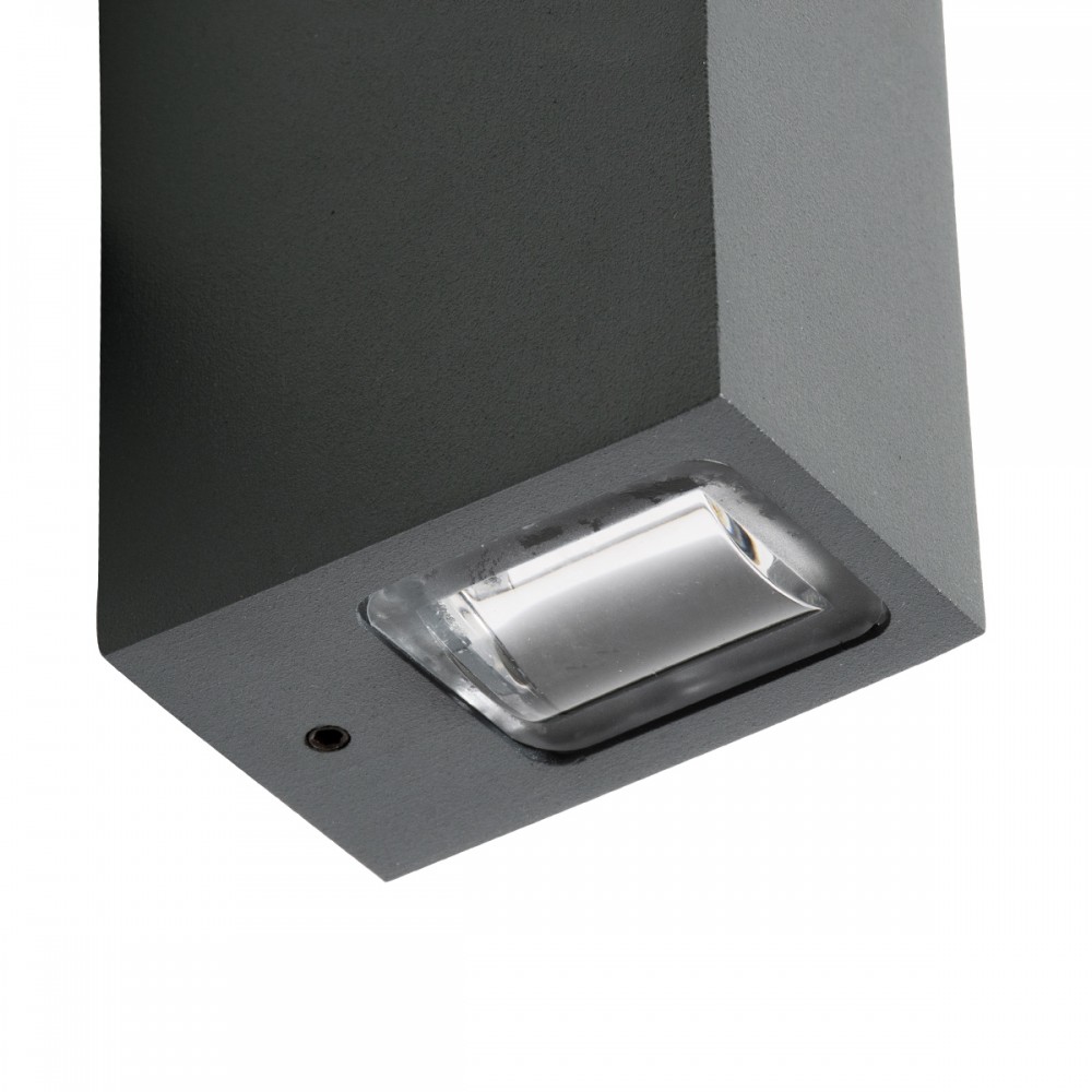 GloboStar® LINOR 60528 Φωτιστικό Τοίχου - Απλίκα Αρχιτεκτονικού Φωτισμού Εσωτερικού/Εξωτερικού Χώρου Up & Down LED 10W 1000lm 60° AC220-240V Αδιάβροχο IP65 - Σώμα Αλουμινίου & Tempered Glass - Μ12.5 x Π6 x Υ4cm - Θερμό Λευκό 2700K - Γκρι Ανθρακί -