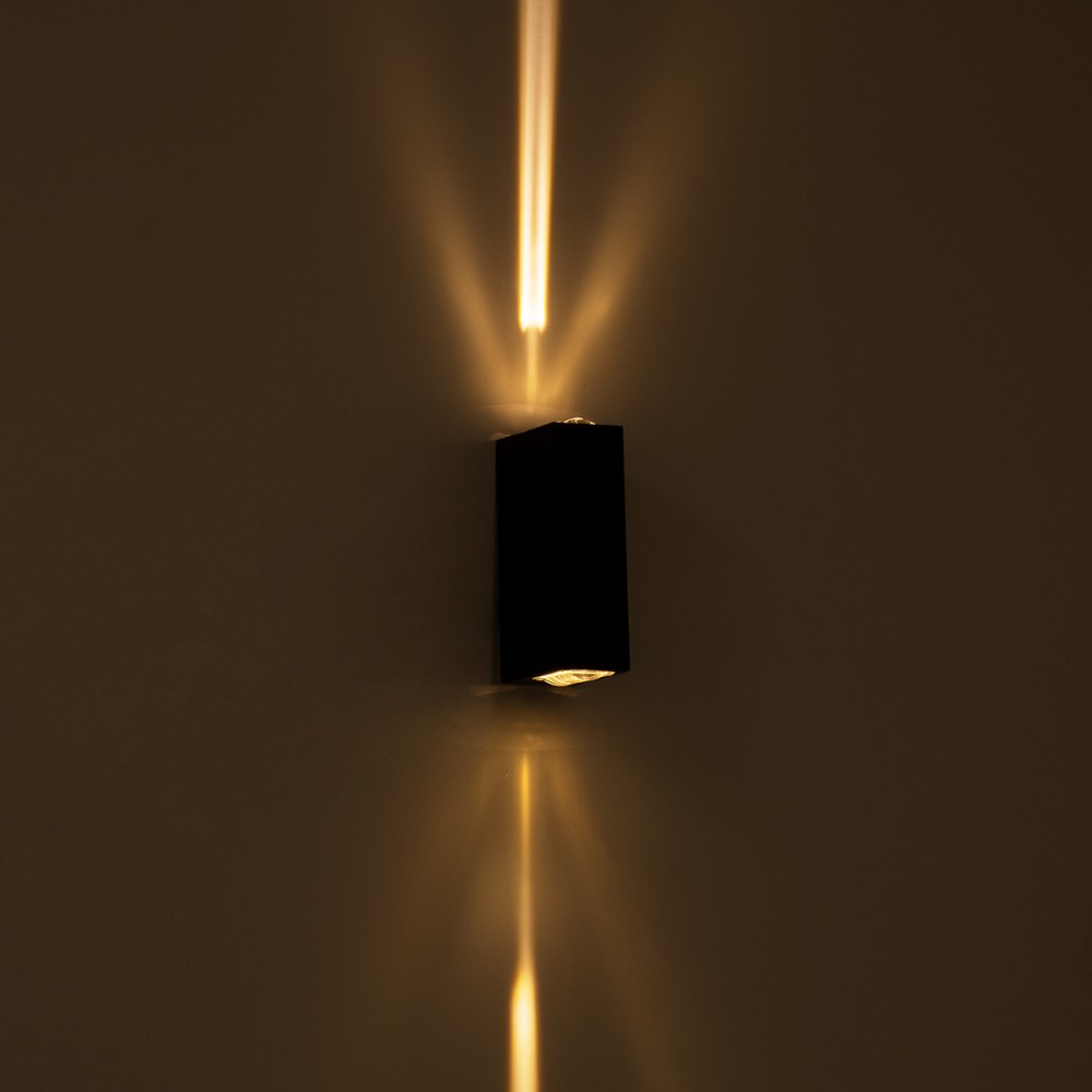 GloboStar® LINOR 60529 Φωτιστικό Τοίχου - Απλίκα Αρχιτεκτονικού Φωτισμού Εσωτερικού/Εξωτερικού Χώρου Up & Down LED 10W 1000lm 60° AC220-240V Αδιάβροχο IP65 - Σώμα Αλουμινίου & Tempered Glass - Μ12.5 x Π6 x Υ4cm - Θερμό Λευκό 2700K - Μαύρο - Bridge