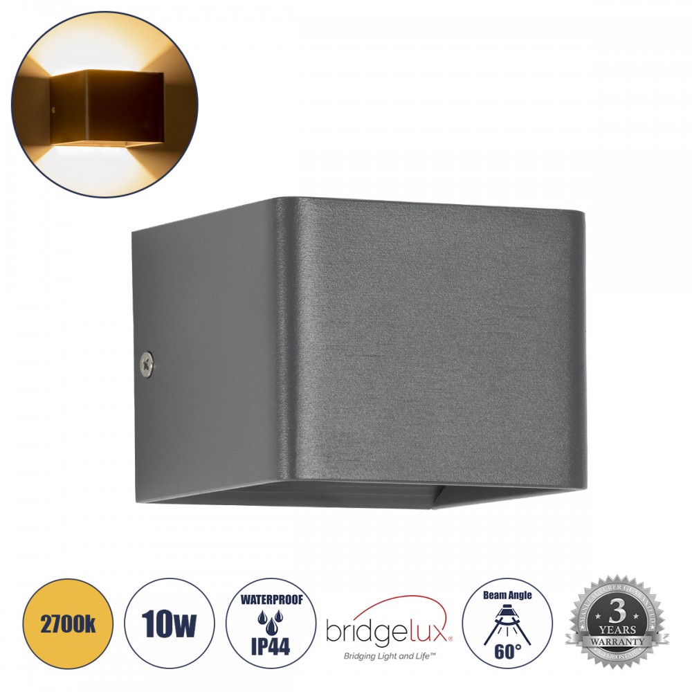 GLOBOSTAR® CIRCOA 60534 Μοντέρνο Φωτιστικό Τοίχου - Απλίκα LED 10W 1000lm 60° AC 220-240V Αδιάβροχο IP44 Θερμό Λευκό 2700K - Bridgelux COB Chip & TÜV SÜD Driver - Γκρι Ανθρακί Ματ - Μ10 x Π8 x Υ10cm - 5 Χρόνια Εγγύηση
