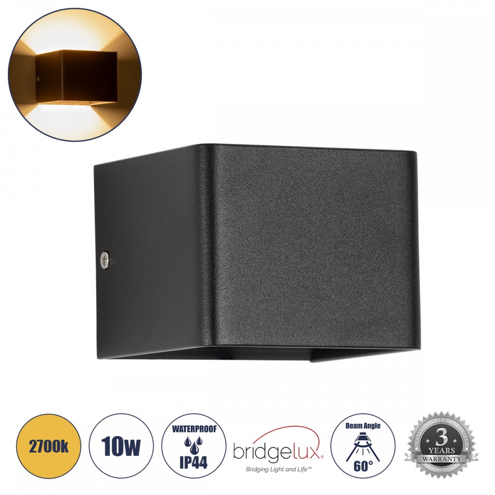 GloboStar® CIRCOA 60535 Φωτιστικό Τοίχου - Απλίκα Αρχιτεκτονικού Φωτισμού Εσωτερικού/Εξωτερικού Χώρου Up & Down LED 10W 1056lm 60° AC 220-240V IP44 Μ10 x Π8 x Υ10cm - Θερμό Λευκό 2700K - Μαύρο - Bridgelux Chip - 3 Years Warranty
