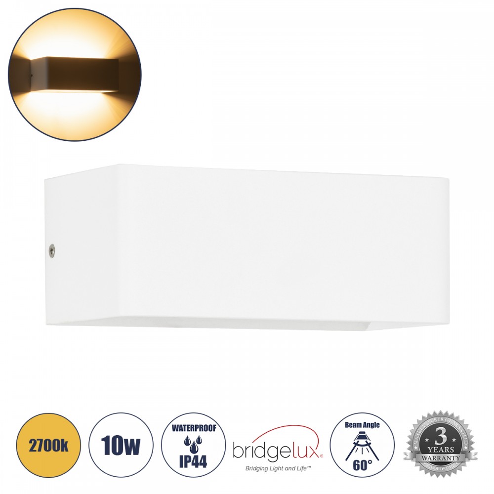 GloboStar® CIRCOA 60542 Φωτιστικό Τοίχου - Απλίκα Αρχιτεκτονικού Φωτισμού Εσωτερικού/Εξωτερικού Χώρου Up & Down LED 10W 1080lm 60° AC 220-240V IP44 Μ20 x Π8 x Υ10cm - Θερμό Λευκό 2700K - Λευκό - Bridgelux Chip - 3 Years Warranty