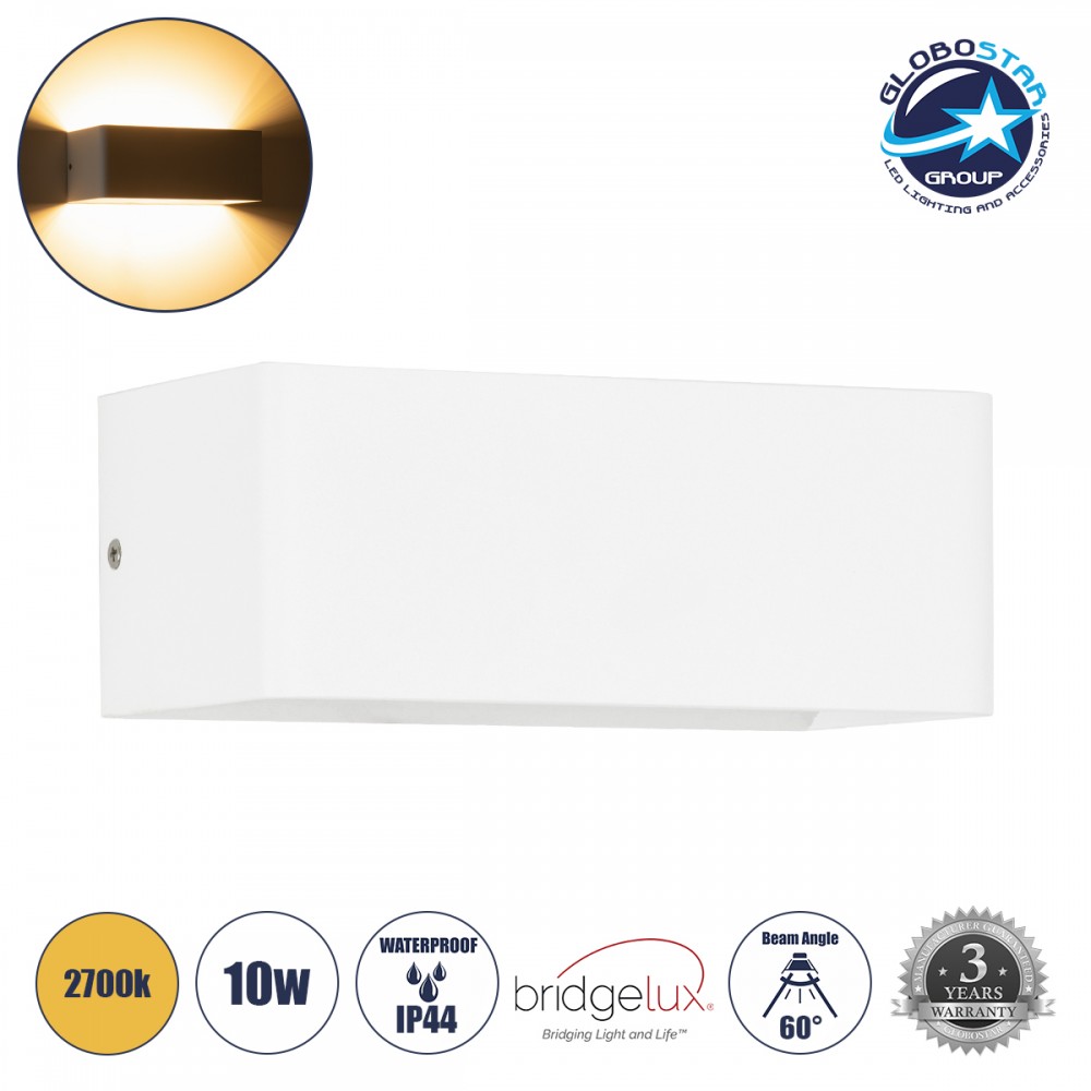 GloboStar® CIRCOA 60542 Φωτιστικό Τοίχου - Απλίκα Αρχιτεκτονικού Φωτισμού Εσωτερικού/Εξωτερικού Χώρου Up & Down LED 10W 1080lm 60° AC 220-240V IP44 Μ20 x Π8 x Υ10cm - Θερμό Λευκό 2700K - Λευκό - Bridgelux Chip - 3 Years Warranty