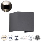 GloboStar® AXIS-S 60564 Φωτιστικό Τοίχου - Απλίκα Αρχιτεκτονικού Φωτισμού Εσωτερικού/Εξωτερικού Χώρου Up & Down LED 10W 1200lm 10 έως 60° AC 220-240V Αδιάβροχο IP65 Μ10 x Π10 x Υ10cm - Φυσικό Λευκό 4500K - Γκρι Ανθρακί- Bridgelux Chip - 3 Years Warran