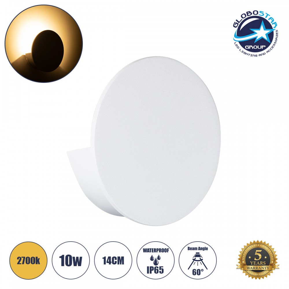 GloboStar® REDONDO 60572 Φωτιστικό Τοίχου - Απλίκα Αρχιτεκτονικού Φωτισμού Εσωτερικού/Εξωτερικού Χώρου Up or Down LED 10W 1000lm 60° AC220-240V Αδιάβροχο IP65 - Σώμα Αλουμινίου & Tempered Glass - Μ14 x Π14 x Υ5cm - Θερμό Λευκό 2700K - Λευκό - Bridgelu