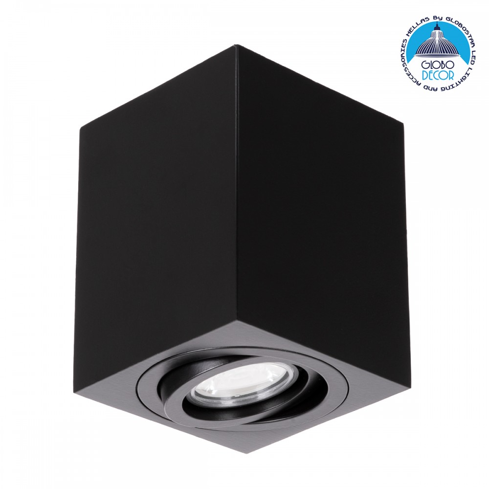 GloboStar® AKIRA 60621 Επιφανειακό Κινούμενο Τετράγωνο Φωτιστικό Σποτ Αλουμινίου με Ντουί GU10 AC 220-240V IP44 Μ8 x Π8 x Υ10cm - Μαύρο
