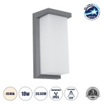 GLOBOSTAR® LOFT 60759 Φωτιστικό Τοίχου - Απλίκα Εσωτερικού/Εξωτερικού Χώρου LED 18W 1890lm 120° AC175-265V Αδιάβροχο IP65 - Πλαστικό Σώμα - Φυσικό λευκό 4500K - Μ24.5 x Π11 x Υ9.5cm -  Γκρι - Bridgelux Chip - 3 Χρόνια Εγγύηση
