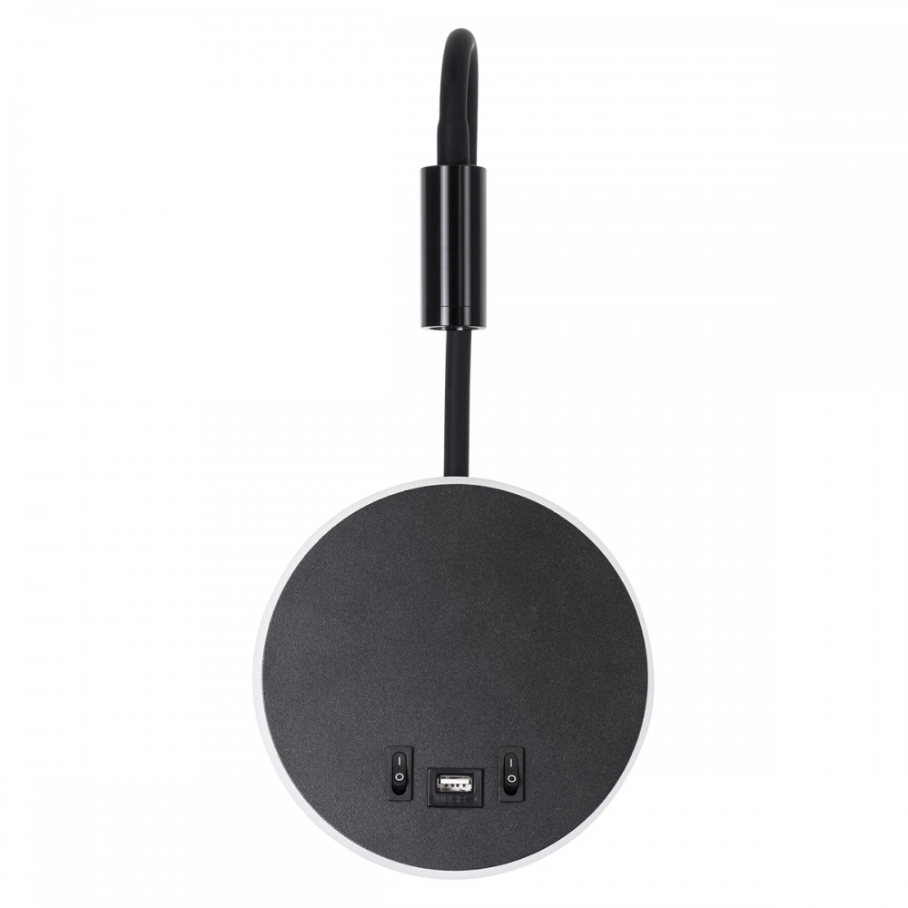 GloboStar® GOOSE 60883 Μοντέρνο Φωτιστικό Τοίχου - Απλίκα Ξενοδοχείου Bed Side LED 6W 600lm 36° & 360° AC 220-240V - Reading Light & 360° Κρυφός Φωτισμός - Φορτιστής USB 3A - Μ15.5 x Π15 x Υ30.5cm - Φυσικό Λευκό 4500K - Μαύρο