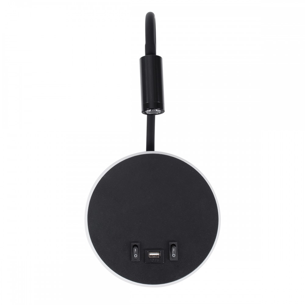 GloboStar® GOOSE 60883 Μοντέρνο Φωτιστικό Τοίχου - Απλίκα Ξενοδοχείου Bed Side LED 6W 600lm 36° & 360° AC 220-240V - Reading Light & 360° Κρυφός Φωτισμός - Φορτιστής USB 3A - Μ15.5 x Π15 x Υ30.5cm - Φυσικό Λευκό 4500K - Μαύρο