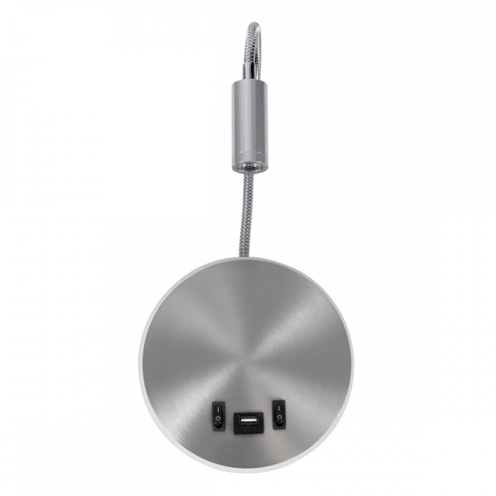 GloboStar® GOOSE 60884 Μοντέρνο Φωτιστικό Τοίχου - Απλίκα Ξενοδοχείου Bed Side LED 6W 600lm 36° & 360° AC 220-240V - Reading Light & 360° Κρυφός Φωτισμός - Φορτιστής USB 3A - Μ15.5 x Π15 x Υ30.5cm - Φυσικό Λευκό 4500K - Ασημί Νίκελ