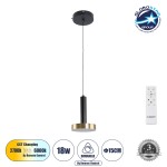 GLOBOSTAR® ZANE 60933 Κρεμαστό Φωτιστικό Design LED CCT 18W 2016lm 120° AC 220-240V IP20 - Εναλλαγή Φωτισμού μέσω Τηλεχειριστηρίου All In One Ψυχρό 6000k+Φυσικό 4500k+Θερμό 2700k Dimmable - Φ15 x Υ20cm - Μαύρο & Χρυσό - 3 Χρόνια Εγγύηση