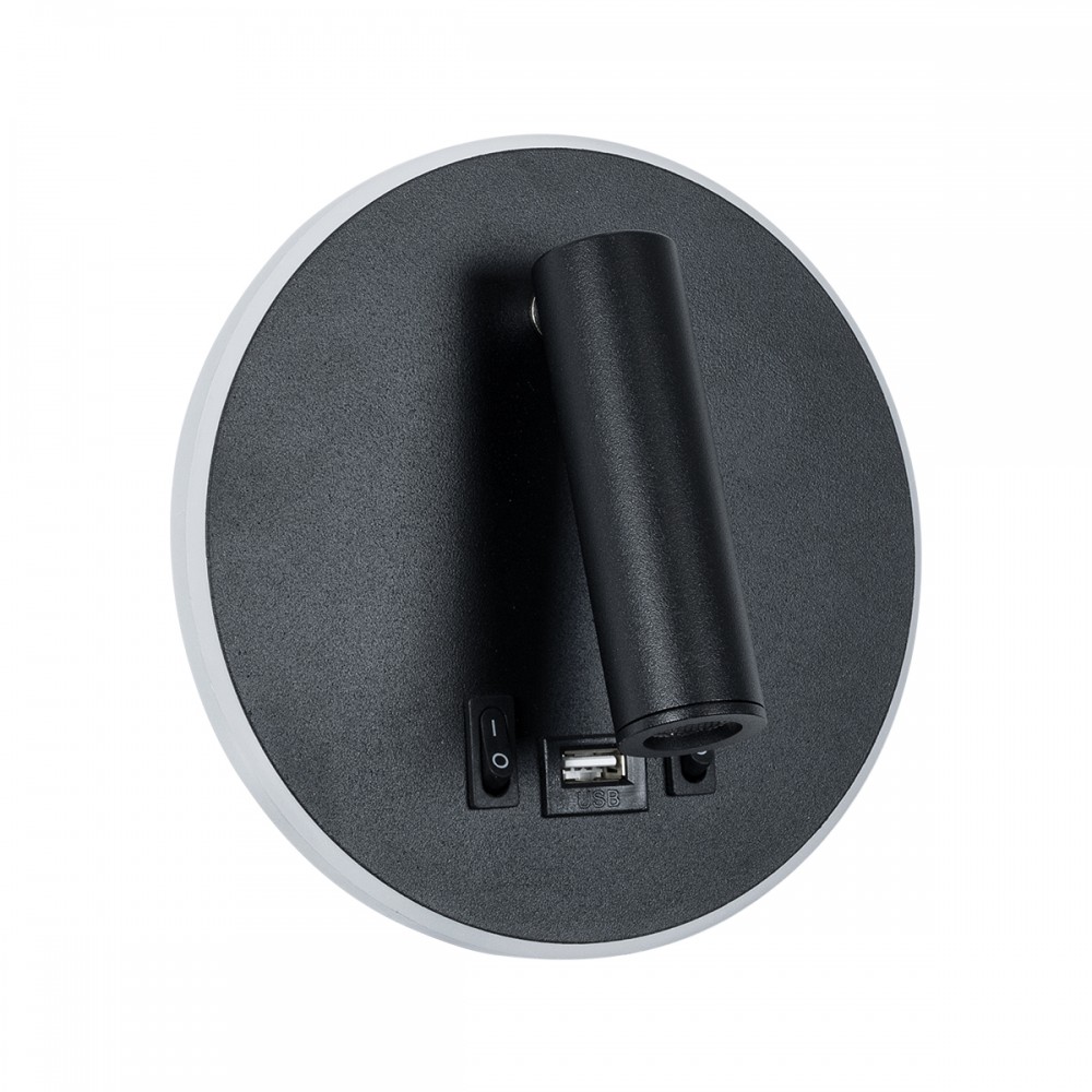 GLOBOSTAR® LADY-R 60938 Μοντέρνο Φωτιστικό Τοίχου - Απλίκα Ξενοδοχείου Reading Light με Φορτιστή USB 3A LED 6W 600lm 36° & 360° AC 220-240V IP20 Φυσικό Λευκό 4500K - Bridgelux COB Chip & TÜV SÜD Driver - Μαύρο Ματ - Μ15 x Π15 x Υ7cm - 3 Χρόνια Εγγ