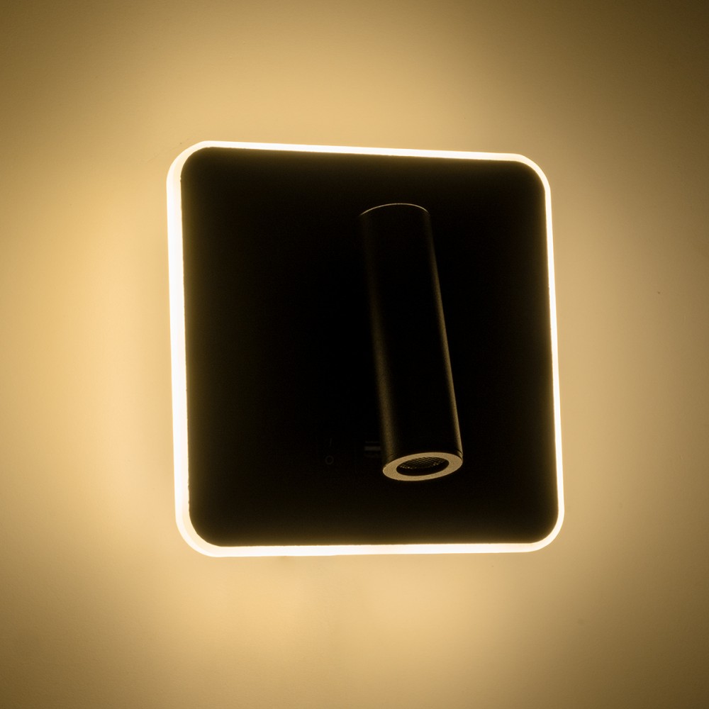 GLOBOSTAR® LADY-S 60942 Μοντέρνο Φωτιστικό Τοίχου - Απλίκα Ξενοδοχείου Reading Light με Φορτιστή USB 3A LED 6W 600lm 36° & 360° AC 220-240V IP20 Φυσικό Λευκό 4500K - Bridgelux COB Chip & TÜV SÜD Driver - Μαύρο Ματ - Μ15 x Π15 x Υ7cm - 3 Χρόνια Εγγ