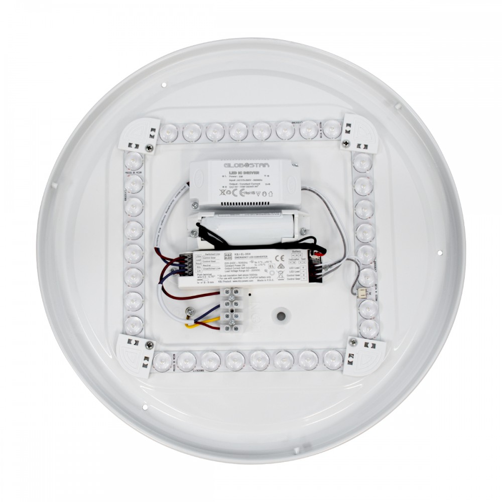 GloboStar® EMERGANO 60993 Πλαφονιέρα Οροφής LED 30W 2850lm 120° AC 220-240V με Ενσωματωμένο Σύστημα Emergency Li-ion 3450mAh/12.8Wh με Αυτονομία 3hrs - Αδιάβροχη IP54 Φ38 x Υ5.3cm Φυσικό Λευκό 4500K - Λευκό - Bridgelux Chips - 3 Years Warranty