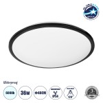 GloboStar® TUFFIN 60998 Πλαφονιέρα Οροφής LED 36W 4140lm 120° AC 220-240V Αδιάβροχη IP54 Φ48 x Υ6.5cm Ψυχρό Λευκό 6000K - Μαύρο - Bridgelux Chips - 3 Years Warranty