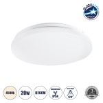 GloboStar® CELANO 61006 LED Πλαφονιέρα Οροφής Στρόγγυλη Φ26 20W 1900lm 120° AC 220-240V Αδιάβροχη IP54 Φ26 x Υ6cm Φυσικό Λευκό 4500K - 3 Χρόνια Εγγύηση