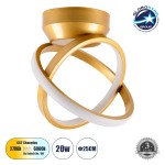 GloboStar® AMELIA 61054 Φωτιστικό Οροφής Design LED CCT 20W 2400lm 300° AC 220-240V - Εναλλαγή Φωτισμού μέσω Διακόπτη On/Off All In One Ψυχρό 6000k+Φυσικό 4500k+Θερμό 2700k Μ24.5 x Π16 x Υ25cm - Χρυσό Βούρτσας