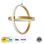 GloboStar® ALICE 61057 Κρεμαστό Φωτιστικό Οροφής Design LED CCT 20W 2400lm 300° AC 220-240V - Εναλλαγή Φωτισμού μέσω Διακόπτη On/Off All In One Ψυχρό 6000k+Φυσικό 4500k+Θερμό 2700k Μ25 x Π22 x Υ25cm - Χρυσό Βούρτσας