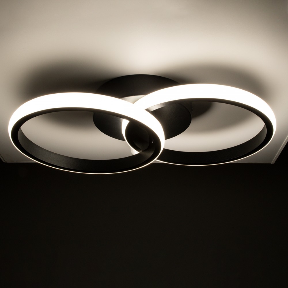 GloboStar® CORA 61058 Φωτιστικό Οροφής Design LED CCT 18W 2160lm 300° AC 220-240V - Εναλλαγή Φωτισμού μέσω Διακόπτη On/Off All In One Ψυχρό 6000k+Φυσικό 4500k+Θερμό 2700k Μ36 x Π20.5 x Υ7cm - Μαύρο