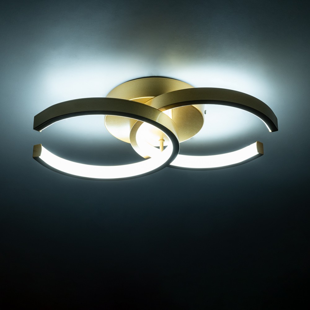 GloboStar® EVA 61069 Φωτιστικό Οροφής Design LED CCT 16W 1920lm 300° AC 220-240V - Εναλλαγή Φωτισμού μέσω Διακόπτη On/Off All In One Ψυχρό 6000k+Φυσικό 4500k+Θερμό 2700k Μ33 x Π21 x Υ7cm - Χρυσό Βούρτσας