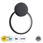 GloboStar® CYCLOS 61073 Κρεμαστό Φωτιστικό Οροφής Design LED CCT 9W 1080lm 300° AC 220-240V - Εναλλαγή Φωτισμού μέσω Διακόπτη On/Off All In One Ψυχρό 6000k+Φυσικό 4500k+Θερμό 2700k Μ21 x Π2.3 x Υ26.5cm - Μαύρο