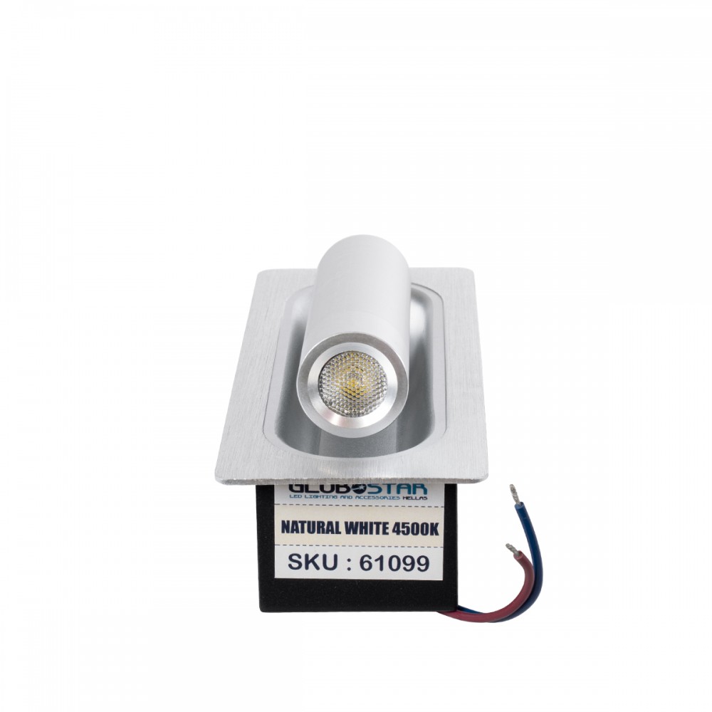 GloboStar® MANHATTAN 61099 Μοντέρνο Χωνευτό Φωτιστικό Τοίχου - Απλίκα Ξενοδοχείου Bed Side LED 3W 405lm 36° AC 220-240V - Reading Light - Μ7 x Π7 x Υ17cm - Φυσικό Λευκό 4500K - Νίκελ Βούρτσας