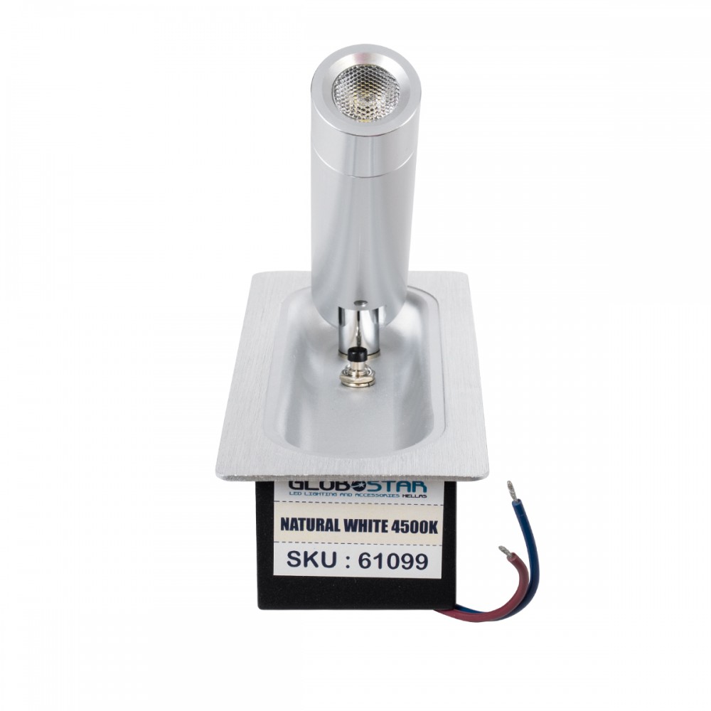 GloboStar® MANHATTAN 61099 Μοντέρνο Χωνευτό Φωτιστικό Τοίχου - Απλίκα Ξενοδοχείου Bed Side LED 3W 405lm 36° AC 220-240V - Reading Light - Μ7 x Π7 x Υ17cm - Φυσικό Λευκό 4500K - Νίκελ Βούρτσας