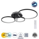 GloboStar® NEMESIS 61108 Φωτιστικό Οροφής Δαχτυλίδι-Κύκλος LED CCT 98W 11858lm 360° AC 220-240V - Εναλλαγή Φωτισμού μέσω Τηλεχειριστηρίου All In One Ψυχρό 6000k+Φυσικό 4500k+Θερμό 2700k Dimmable Φ25+35+45cm+BackLight - Μαύρο - 3 Years Warranty