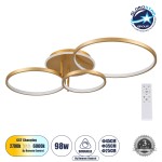 GloboStar® NEMESIS 61110 Φωτιστικό Οροφής Δαχτυλίδι-Κύκλος LED CCT 98W 11858lm 360° AC 220-240V - Εναλλαγή Φωτισμού μέσω Τηλεχειριστηρίου All In One Ψυχρό 6000k+Φυσικό 4500k+Θερμό 2700k Dimmable Φ25+35+45cm+BackLight - Χρυσό Βούρτσας - 3 Years Warranty