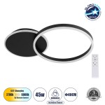 GloboStar® VENOM 61117 Φωτιστικό Οροφής Δαχτυλίδι-Κύκλος LED CCT 45W 5445lm 360° AC 220-240V - Εναλλαγή Φωτισμού μέσω Τηλεχειριστηρίου All In One Ψυχρό 6000k+Φυσικό 4500k+Θερμό 2700k Dimmable Φ40cm+BackLight - Μαύρο - 3 Years Warranty