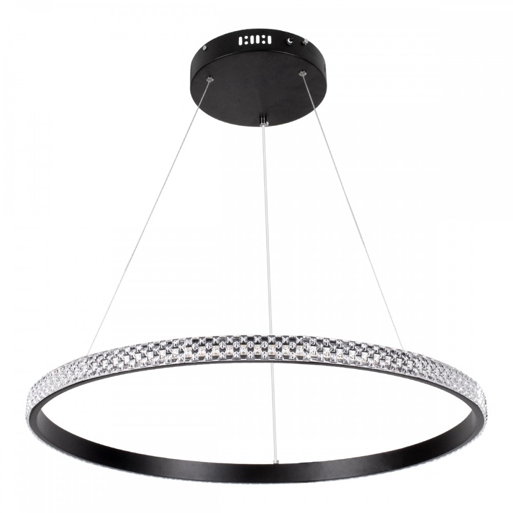 GloboStar® DIAMOND 61130 Κρεμαστό Φωτιστικό Δαχτυλίδι-Κύκλος LED CCT 45W 5230lm 360° AC 220-240V - Εναλλαγή Φωτισμού μέσω Τηλεχειριστηρίου All In One Ψυχρό 6000k+Φυσικό 4500k+Θερμό 2700k Dimmable Φ60cm - Μαύρο - 3 Years Warranty